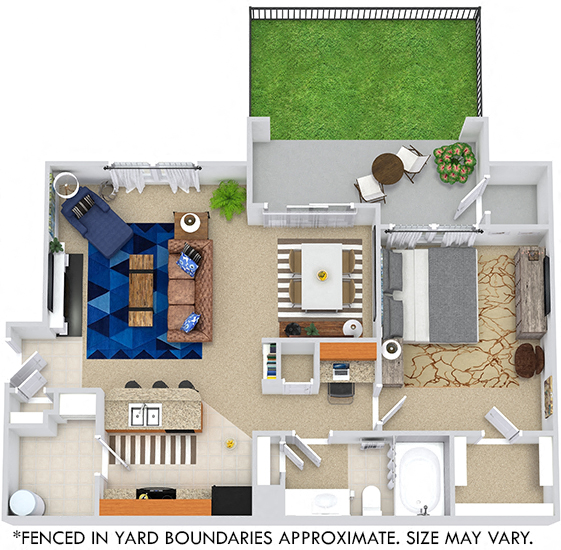Floor plan for 1 bed, 1 bath, 794 sqft